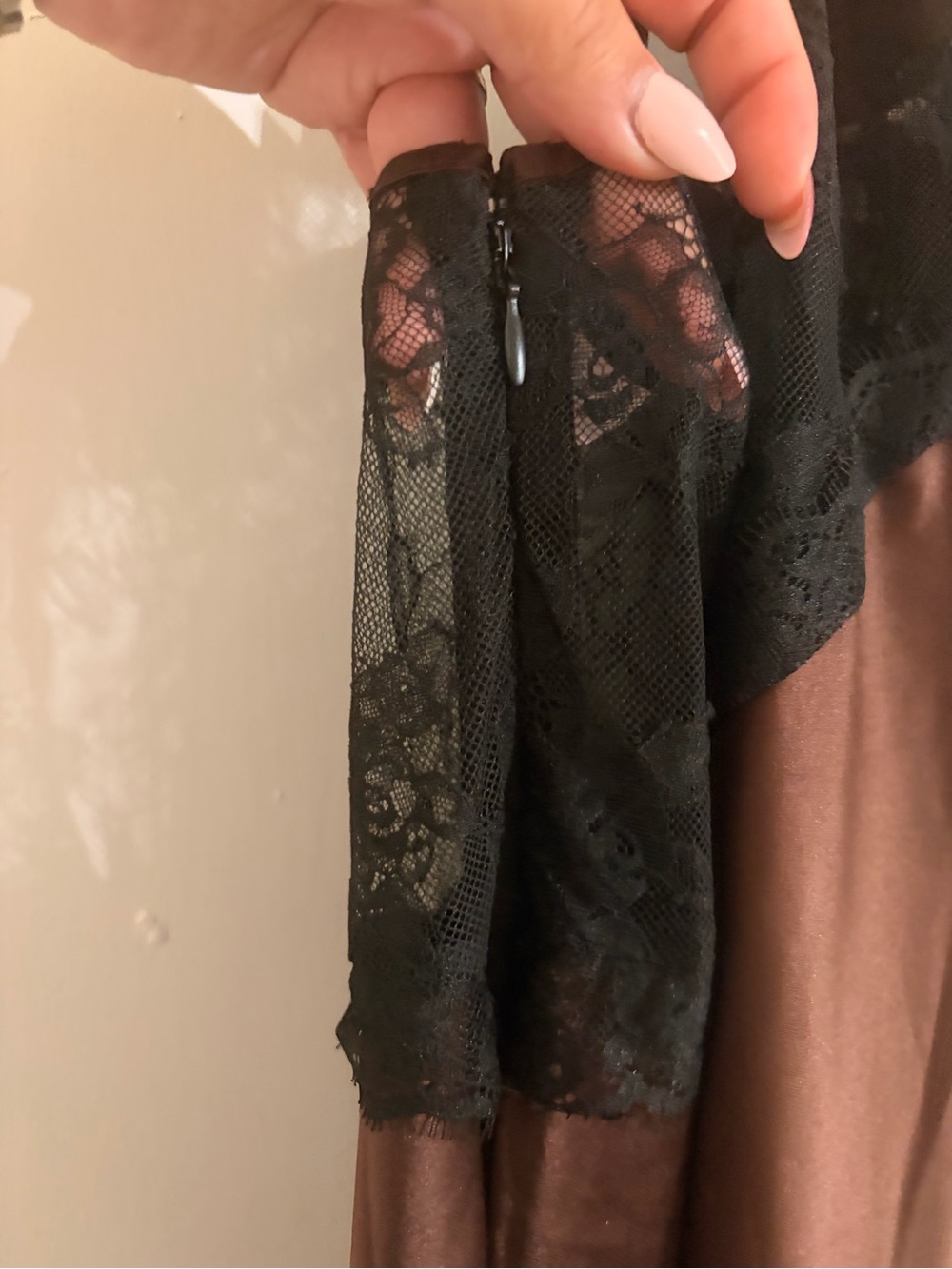 Victoria's Secret Black Lace and Brown Satin Slip Dress - Picture 2 of 5